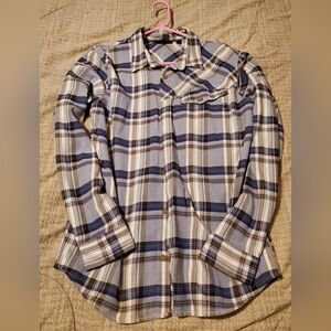 VANS Men's Size M - Medium Long Sleeve Button Up Shirt White/Blue PLAID w/Pocket